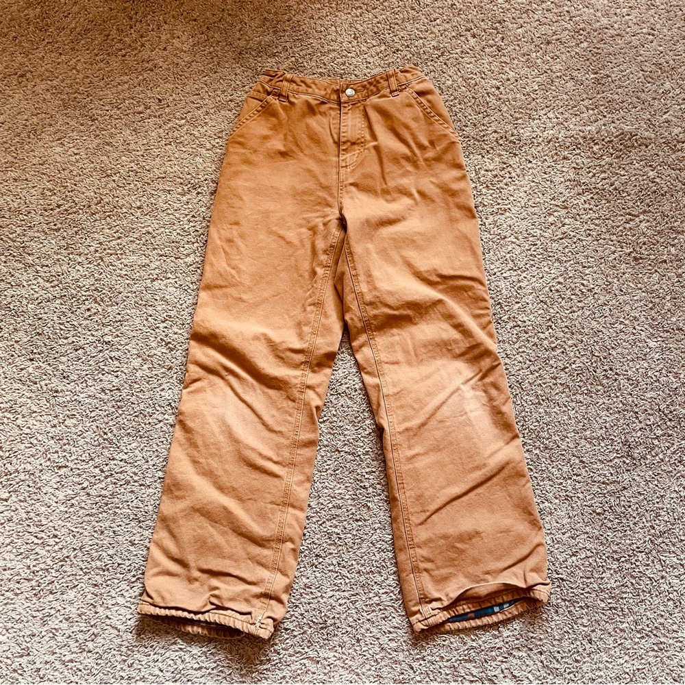 Carhartt Boys Youth Flannel Lined Canvas Pants Sz 16 Adj. Waist BN8316-B Distres